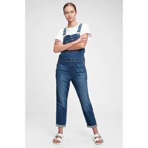 Gap Medium Indigo Cropped Slouch Over Denim Jean Overalls Bibs Size XS